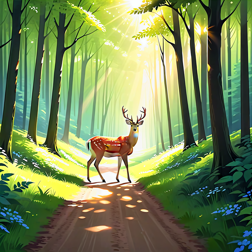 Tranquil Beauty: A Deer's Stroll Through the Sunlit Forest