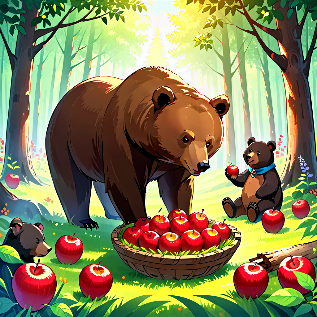 Bear's Apple Feast: Joyful Gathering in the Forest