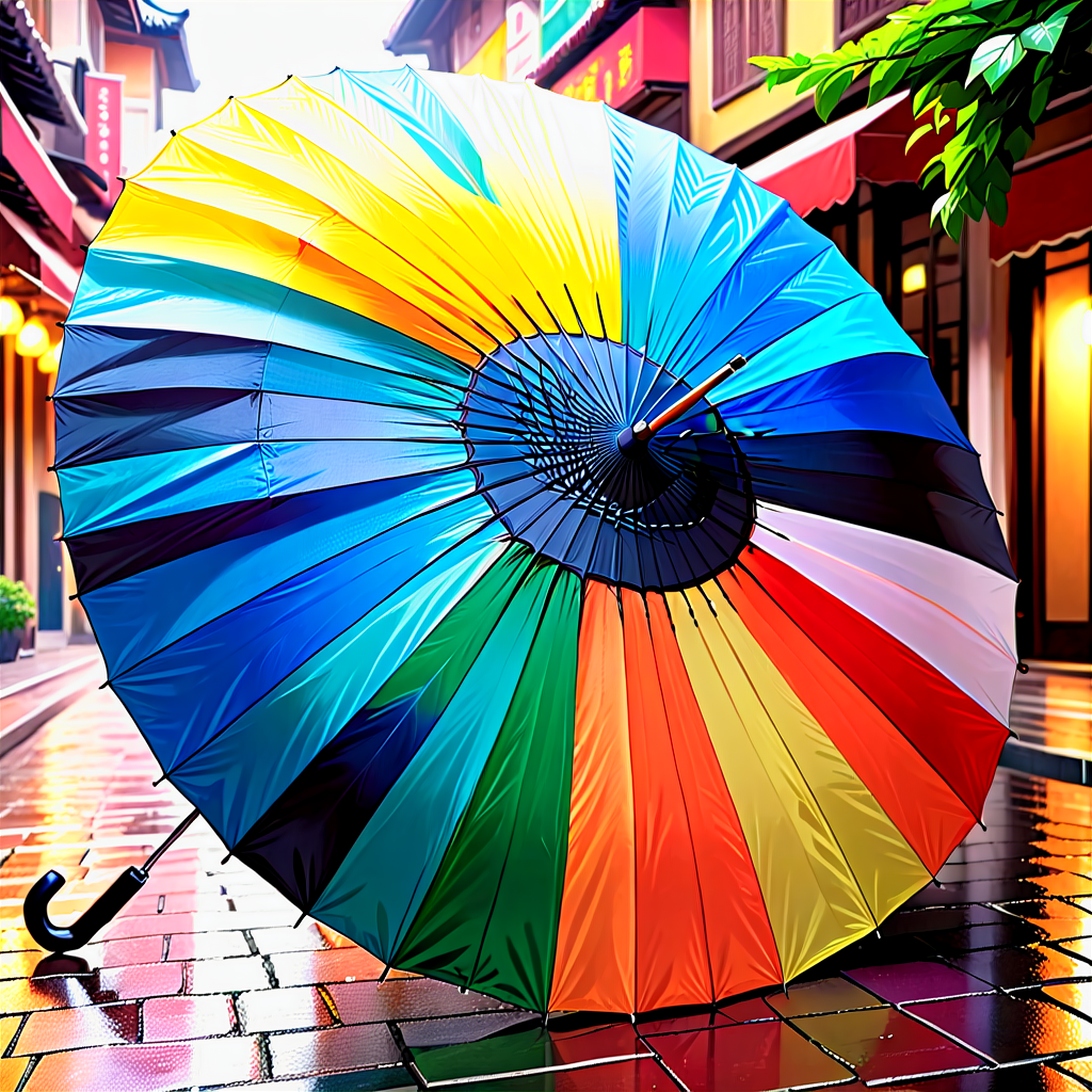 Radiant Joy: A Colorful Umbrella and a Pink Cap on a Perfect Weather Day